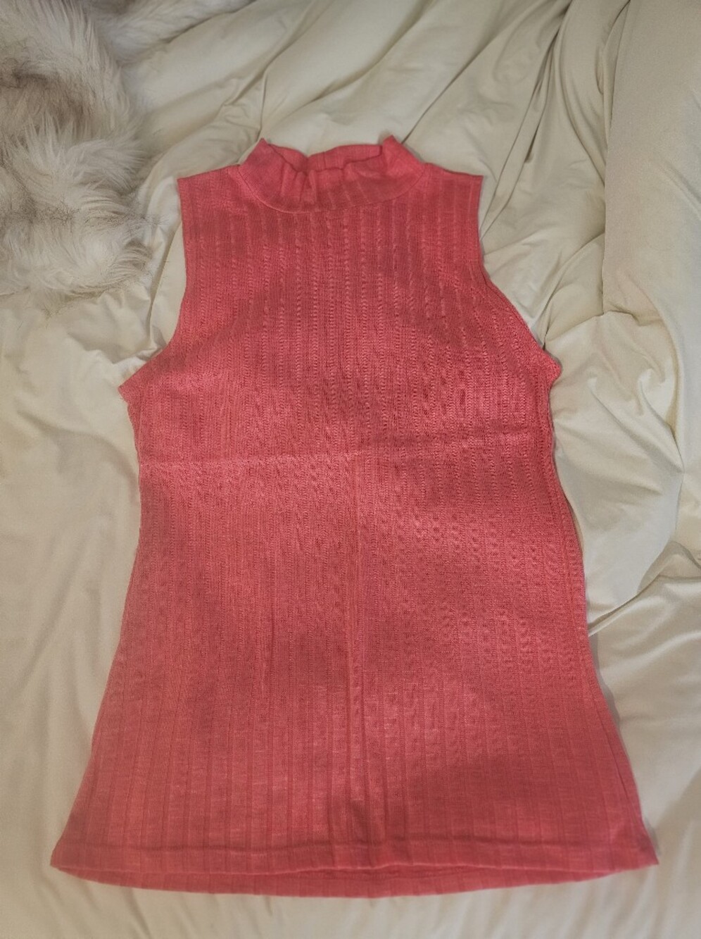 American Dream Pink Ribbed Sleeveless Mock Neck Tank Top